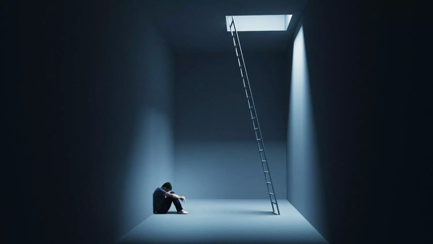 man in a room with ladder